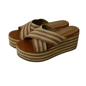 Patrizia By Spring Step Woven Platform Sandals Tan Stripe Slip-On Women Size 7.5